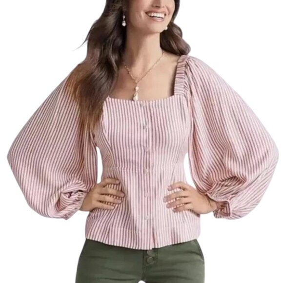 CAbi Tops - CAbi #5890 The Visionary Festive Stripe Carnival Top w/ Puff Sleeves Size Large